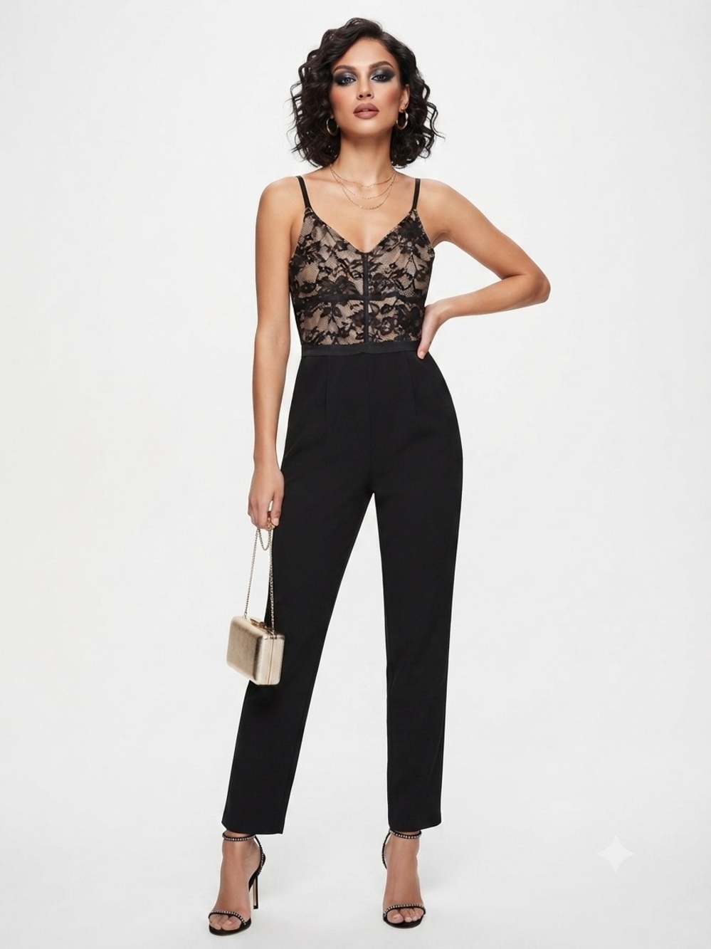 Express Black Lace Bodice Jumpsuit
